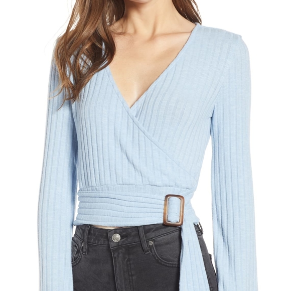 BP | NWOT belted wrap sweater top flared sleeves - Picture 3 of 7